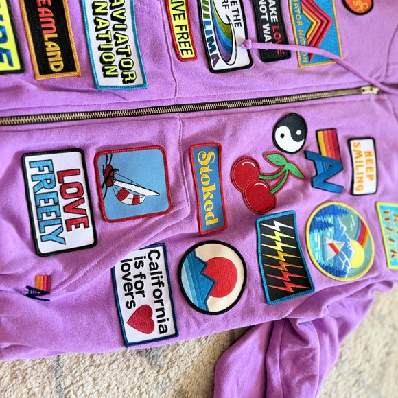 Aviator Nation VINTAGE PATCH ZIP HOODIE RELAXED & JOGGERS- NEON PURPLE - Picture 3 of 10